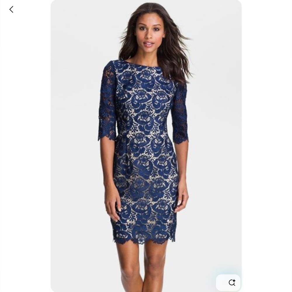 Eliza J Womens Blue Lace Overlay Dress‎ Lined 4